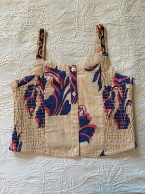 Zara Beige Floral Print Smocked Crop Tank Top 13-14 nwt